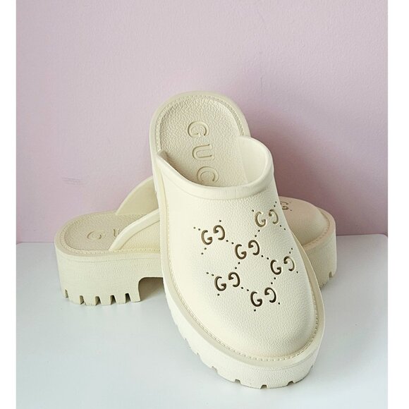 Gucci Platform Perforated G Slip On Sandals. - Picture 3 of 7